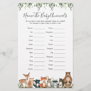 Papier Animaux de forêt Nom du Baby shower Les animaux de