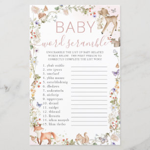 Papier Animaux de la Forêt Fleur Sauvage Bébé Mots Mêlés