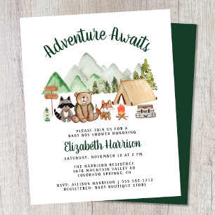 Papier Animaux des bois Camping Baby shower Invitation