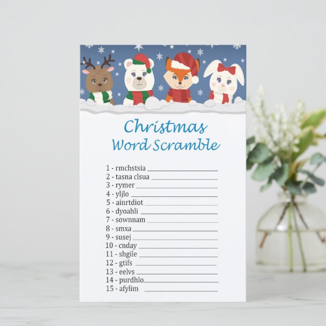 Papier Animaux d'hiver noël mot scramble jeu (Debout devant)