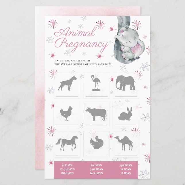 Papier Animaux Grossesse fille Baby shower jeu (Devant / Derrière)