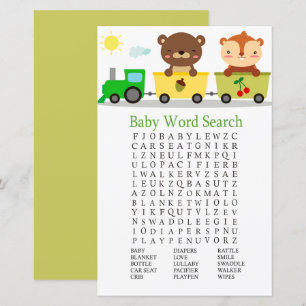 Papier Animaux train Baby shower Word Search Jeu