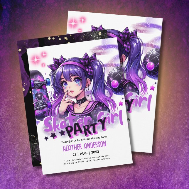 Papier Anime Skater Girl Anniversaire Fête Skateboard (Créateur téléchargé)