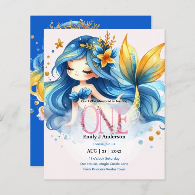 Papier Anniversaire 1 an Mermaid Conte de Fée (Devant / Derrière)