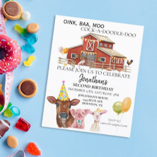 Papier Anniversaire à la ferme aquarelle vache cochon gra