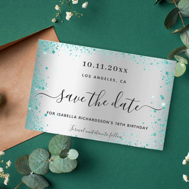 Papier Anniversaire argent parties scintillant turquoise  (Créateur téléchargé)