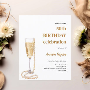 Papier Anniversaire blanc or bulle vin perles invitation