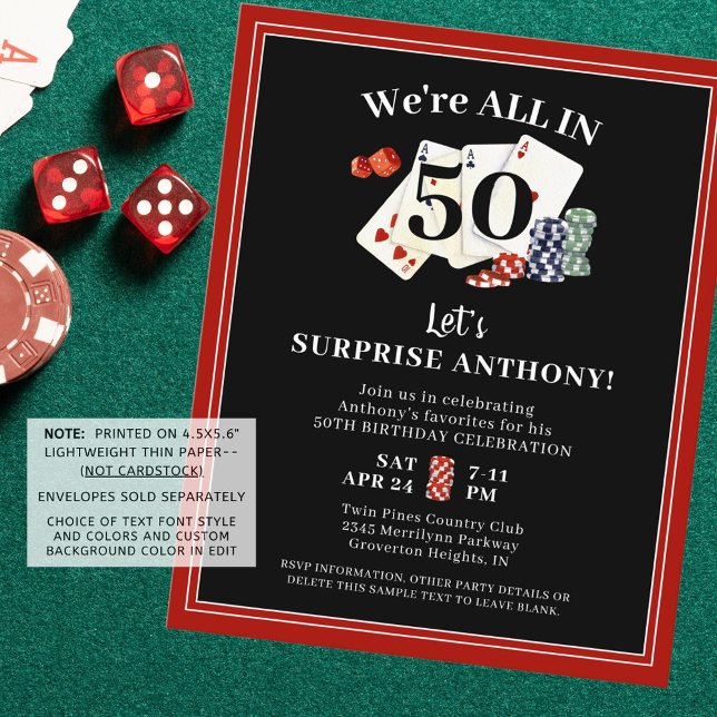 Papier Anniversaire Casino Poker Surprise Budget Invitati (Créateur téléchargé)
