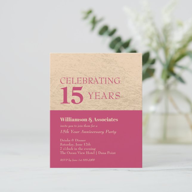 Papier Anniversaire commercial rose or Invitation (Debout devant)