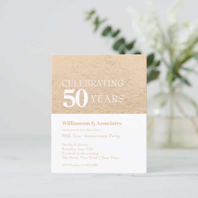 Papier Anniversaire d'affaires Gold White Invitations (Debout devant)