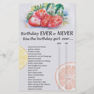 Papier Anniversaire de fraises jamais ou jamais jeu