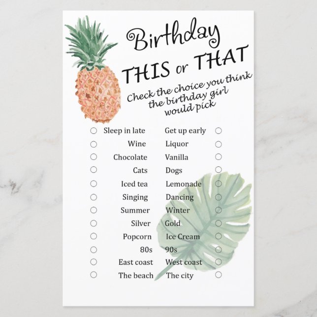 Papier Anniversaire de l'ananas ce ou ce jeu (Devant)