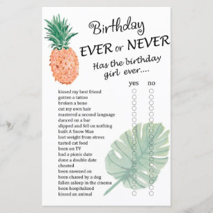 Papier Anniversaire de l'ananas jamais ou jamais jeu