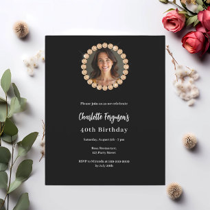 Papier Anniversaire fête en or noir diamant invitation ph
