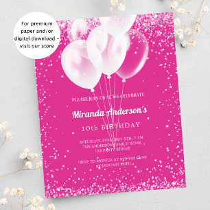 Papier Anniversaire fête fille rose ballon budget invitat