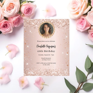 Papier Anniversaire fête rose or diamant invitation