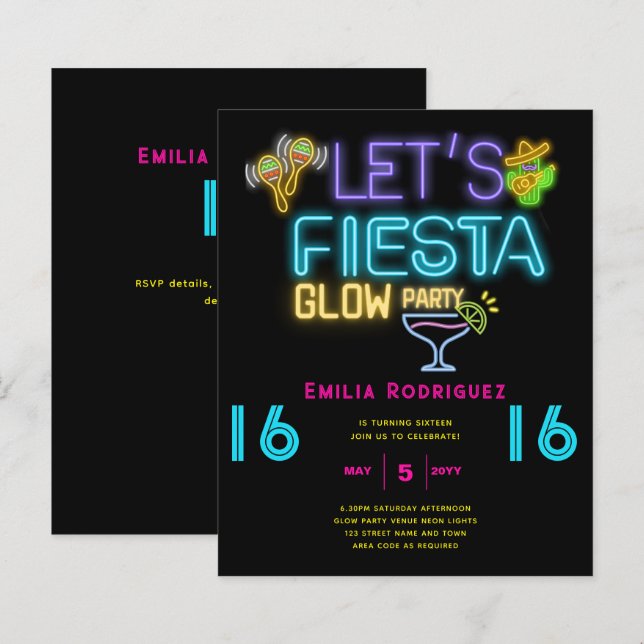 Papier ANNIVERSAIRE FEU Invitación Fiesta de Neón (Devant / Derrière)