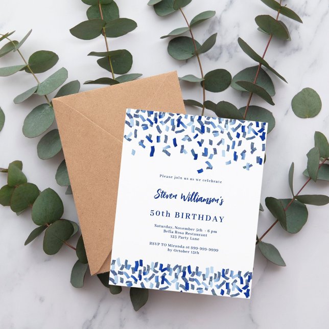 Papier Anniversaire marine bleu blanc confetti invitation (Créateur téléchargé)