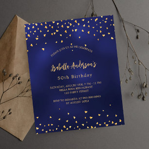 Papier Anniversaire marine bleu coeur or budget invitatio