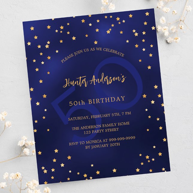 Papier Anniversaire marine bleu étoiles numéro invitation (Créateur téléchargé)