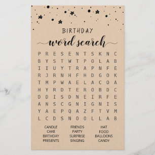 Papier Anniversaire Mot de recherche jeu Anniversaire fêt