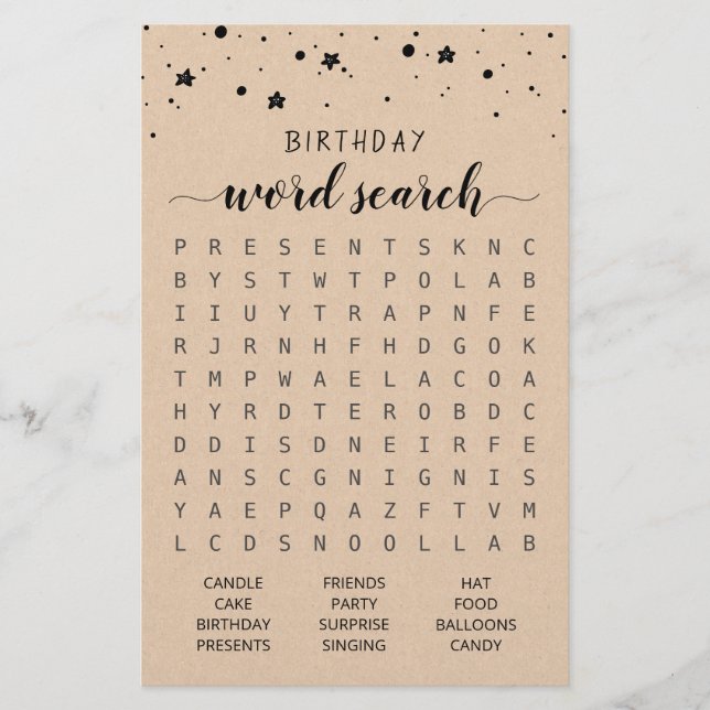 Papier Anniversaire Mot de recherche jeu Anniversaire fêt (Devant)