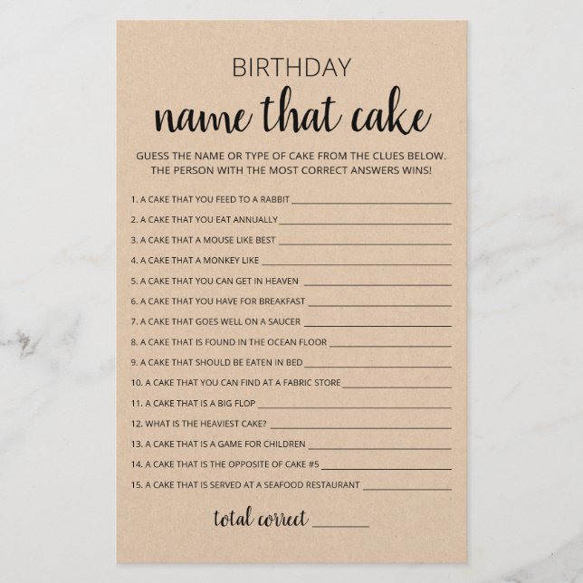 Papier Anniversaire Nom que gâteau Anniversaire jeu (Devant)