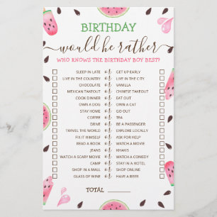 Papier Anniversaire Plutôt éditable jeu Watermelon