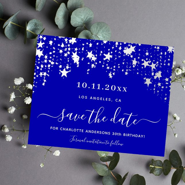 Papier Anniversaire royal bleu étoiles budget Enregistrer (Créateur téléchargé)
