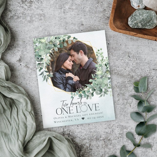 Papier Annonce de fiançailles photo Eucalyptus à petit bu (Créateur téléchargé)
