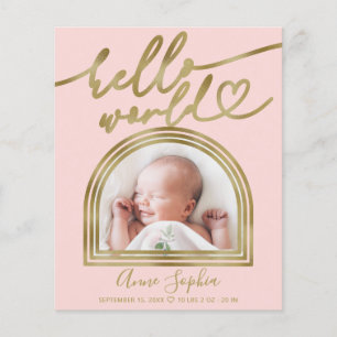 Papier Annonce de naissance Cadre Arch Budget Hello World