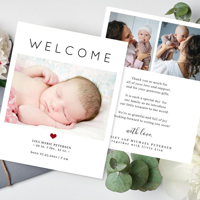Papier Annonce de naissance photo de bienvenue pour bébé  (Créateur téléchargé)