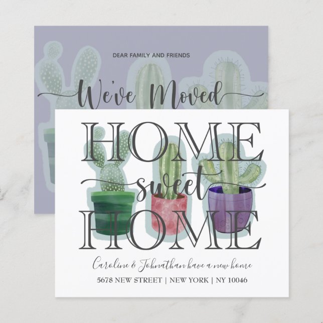 Papier Annonce de nouvelle maison aquarelle Cactus pas ch (Devant / Derrière)