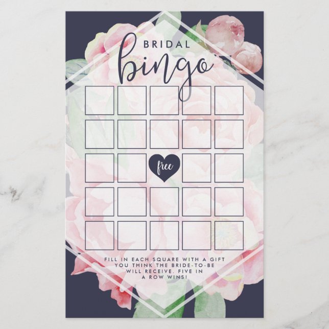 Papier Antique Peony Fête des mariées Jeu de Bingo (Devant)