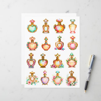 Papier Antique Style Perfume Bottles Scrapbook Paper