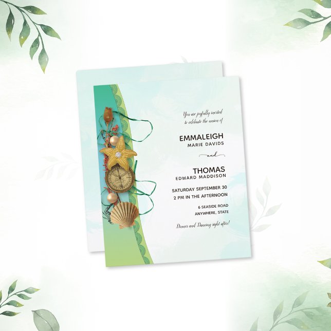 Papier Aqua Beach Shells Starfish Compass Mariage (Créateur téléchargé)