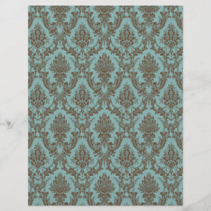 Papier Aqua Élégant & Motif Damassé au Chocolat Vintage