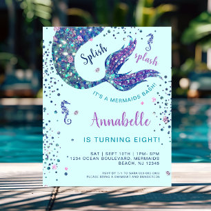 Papier Aqua Mermaid Queue Anniversaire Budget Invitation