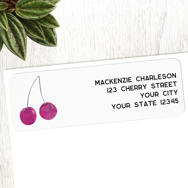 Papier aquarelle à en-tête aux cerises (Watercolor cherry personalized return address labels)