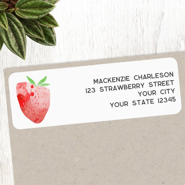 Papier aquarelle à l'eau avec adresse de retour fr (Watercolor strawberry art custom personalized return address label)