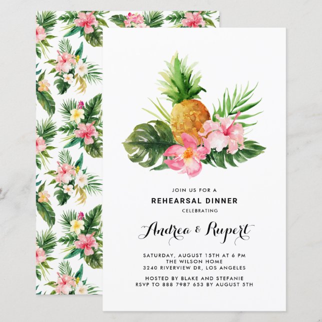 Papier Aquarelle Ananas Dîner de répétition tropicale (Devant / Derrière)