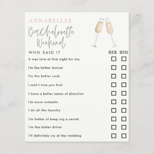 Papier aquarelle bachelorette qui a dit le jeu
