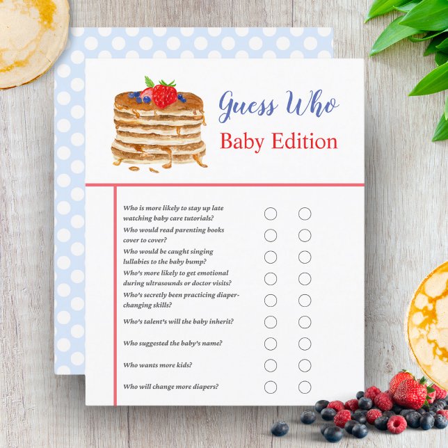 Papier Aquarelle Berry Pancake Blue En vichy Baby shower (Indulge in a charming Watercolor Berry Pancake Blue Gingham Baby Shower, blending sweetness.)