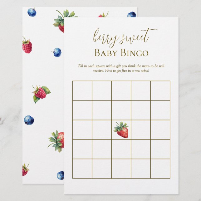 Papier Aquarelle Berry Sweet Baby shower Jeu de Bingo (Devant / Derrière)