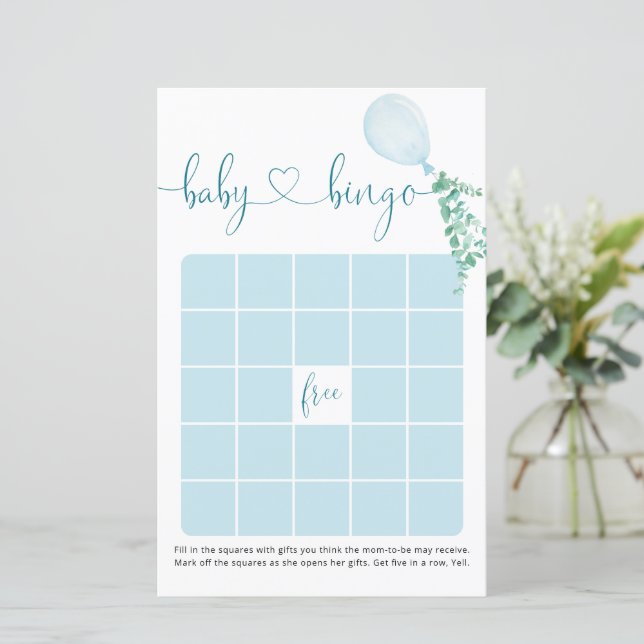 Papier Aquarelle bleu Baby shower Bingo Jeu (Debout devant)