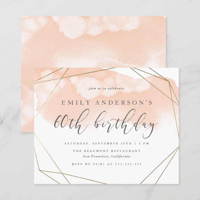 Papier Aquarelle bleu budget géométrique 60e anniversaire (Devant / Derrière)