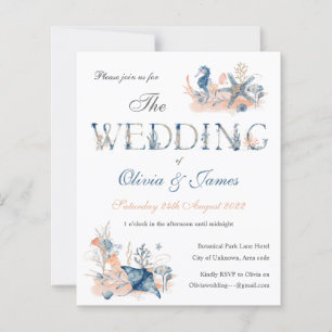 Papier Aquarelle bleu marine faire-part de mariage