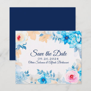 Papier Aquarelle bleu marine floral Enregistrer la date