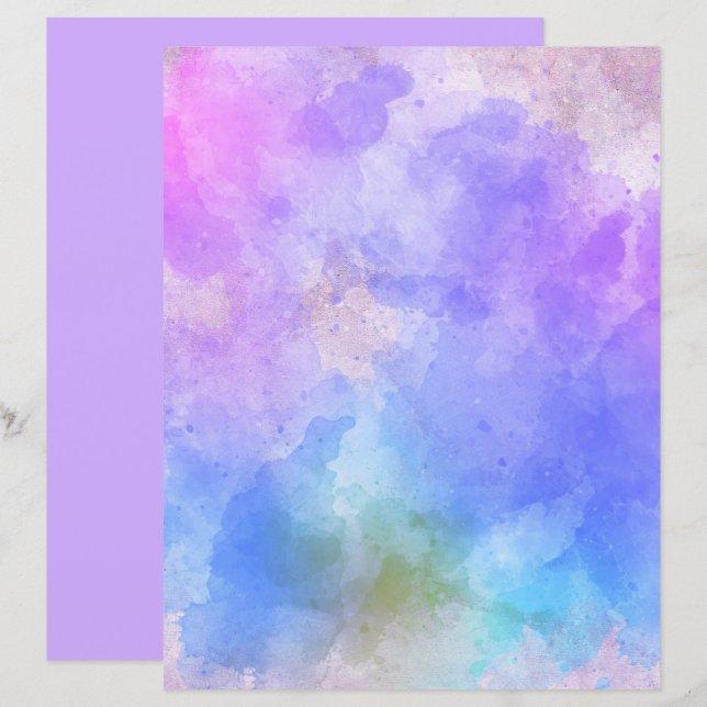 Papier Aquarelle bleu rose violet Scrapbook 8,5X11 (Devant / Derrière)
