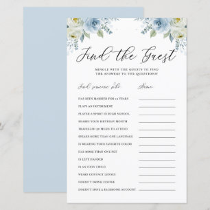 Papier Aquarelle bleue Floral Trouvez le jeu de douche in